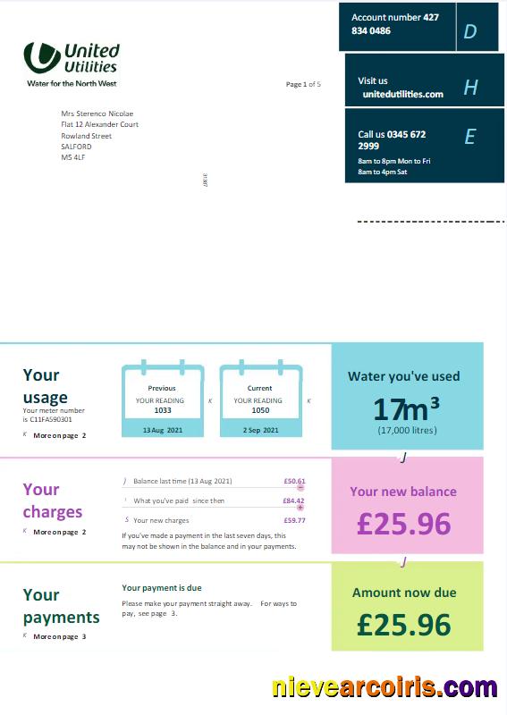 UNITED KINGDOM UNITED UTILITIES utility bill